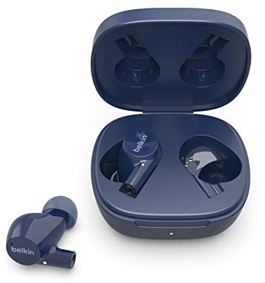 Belkin drahtloser SoundForm Rise True Wireless Bluetooth 5.2 In-Ear-Kopfhörer mit Ladecase, Schweiß- und Wasserschutz nach Schutzart IPX5, tiefer Bass für iPhone, Galaxy, Pixel usw. – Blau