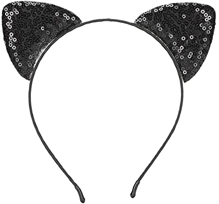 Katze Ohren Stirnband, Pailletten Stirnbänder Haarreif Katze, Glitzer Pailletten Ohr Stirnbänder Metall Haarreifen, Kopfschmuck für Frauen Mädchen Alltag und Partybedarf, Kostüm Karneval(04)