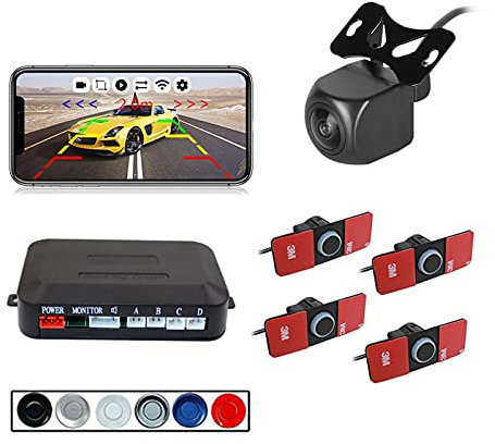 12V 16.5mm 4 Sonden-Autoparke-Sensor Kit Reverse Backup Radar Soundalarmanzeige Sondensystem BEEP Sensor Autodetektor Radar Empfänger (Color : Blanco)