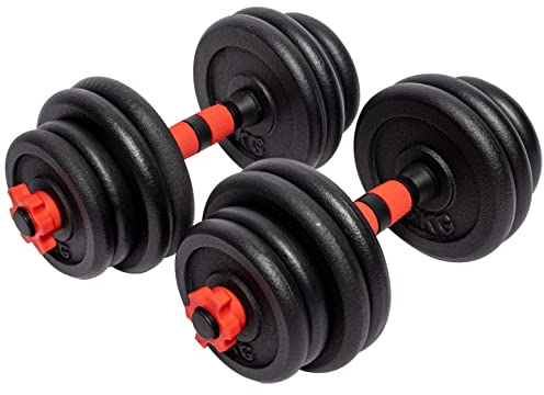 GORILLA SPORTS® Hantelset - 15kg, 20kg, 25kg, 30kg Gewichte, 2er Set, 25mm, Gusseisen, Rutschfest, 4 Sternverschlüsse - Kurzhanteln Set, Kurzhantelset, Hantelscheiben, Krafttraining (30 KG)