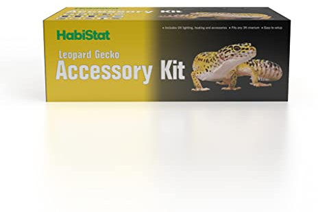 Habistat - Leopard Gecko Accessory Kit - Includes Pro T5 UVB Kit, Ceramic Lamp Holder, Dimming Thermostat, Basking Lamp, Heater Guard, Plastic Hide, Moss, Cleaner & Other Accessories - Easy Set Up
