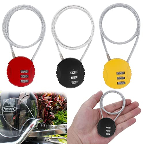 3 Pcs Zahlenschloss Fahrrad, Kabelschloss Fahrrad, Kofferschloss Schloss, Fahrradschloss Lang für FahrräDer Koffer Snowboards Kinderwagen MotorräDer Helme und Outdoor GeräTe(Schwarz, Rot, Gelb)