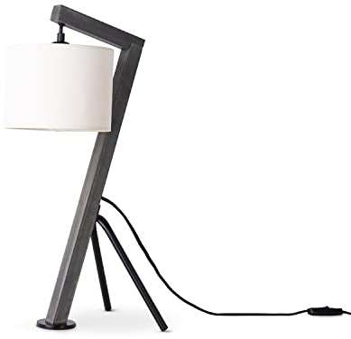 Paco Home Tischlampe Holz Nachttischlampe Schreibtischlampe Retro E27 Fassung Tischleuchte Wohnzimmer Vintage Stoff Lampenschirm Leselampe Modern