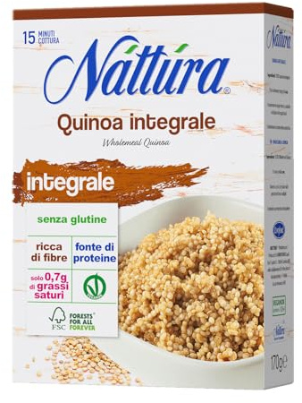 NATTURA Quinoa Integrale, Quinoa Integrale, Confezione da 170 g | Fonte di Proteine e di Fibre, con Solo 0,7 g di Grassi Saturi, Quinoa Senza Glutine, Prodotto Vegano