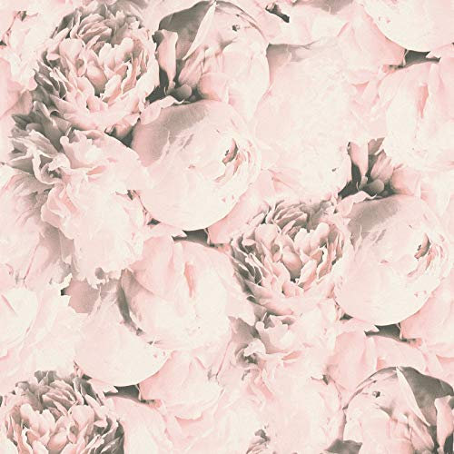 Papier peint grosses fleurs romantique rose pâle | Tapisserie fleurie salon & chambre fille | Papier peint pivoine idéal couloir | Large choix de papier peint