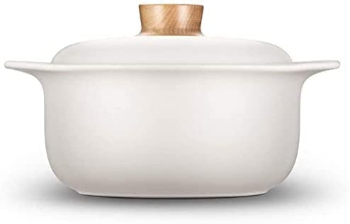 LSHAOBO Casserole en céramique Blanche Casserole en Argile résistante à la Chaleur Marmite en Terre Cuite Fond antidérapant(Size:Capacity 2.5L)