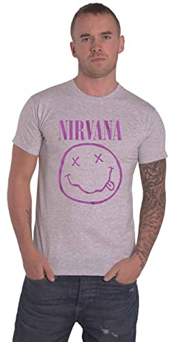 Nirvana T Shirt Purple Smile Band Logo Official Unisex Grey XXL