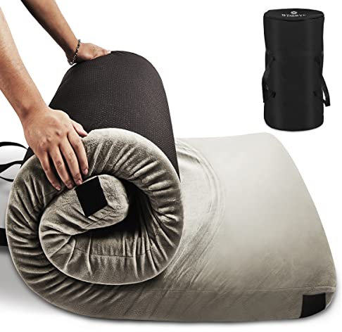 WDBBYL CertiPUR-US Camping Mattress,Roll Up Sleeping Pad Cot Size 72”x24”x2.5”Memory Foam,Floor Mat Guest Bed Topper,Waterproof Soft Cover & Carry Bag