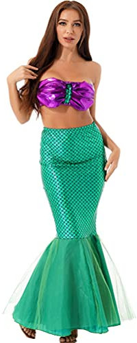 Aislor Femme Ensemble Maillots de Bain 2 Pieces Queues de Sirène Princesse et Soutien-Gorge Bra Tube Bikini Mermaid Cosplay Role Play Carnaval Costume Vert M