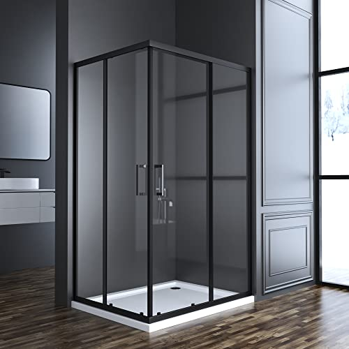 Duschkabine Schwarz 100x75cm Eckeinstieg, Goezes Schwarz Duschkabine Eckeinstieg Schiebetür Duschkabine mit Schiebetüren Duschabtrennung Duschwand Schwarz mit 6mm ESG Sicherheitsglas Höhe 185cm