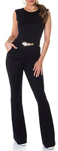Koucla Business Long Schlag Jumpsuit Ärmellos mit Cutout und Deko Gürtel M