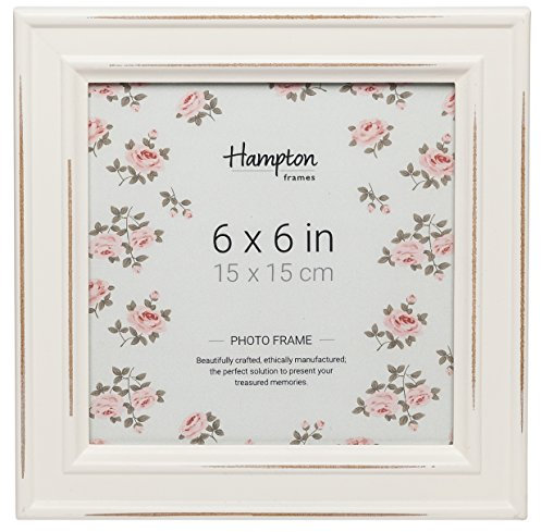 Hampton Frames, PALOMA - Marco de fotos cuadrado, 15 x 15 cm, tablero DM envejecido blanco, frontal de cristal, independiente o montaje en pared, exhibición para decoración del hogar