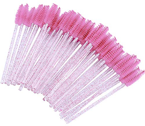 G2PLUS Einweg Wimpern Bürstchen, Rosa Mascara Bürstchen, 50 Stück Wimpernbürste für Wimpernverlängerung
