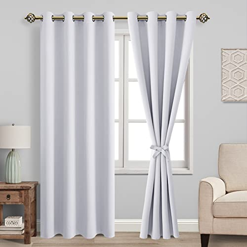 JIUZHEN Blickdicht Vorhänge Verdunkelungsvorhang mit Vorhang-Krawatten Gardinen Ösenvorhang für Schlafzimmer Wohnzimmer, Grau Weiß, 2 Stück, 183x117cm(HxB)