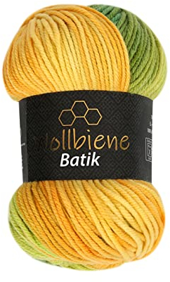 Wollbiene Batik Wolle mit Farbverlauf mehrfarbig 100g Multicolor Strickwolle Häkelwolle (1430 grün gelb orange)