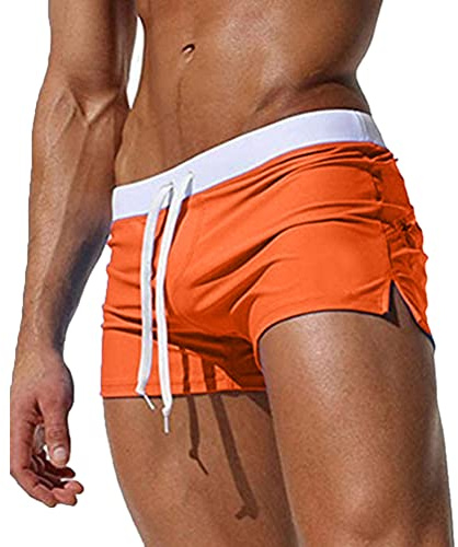 Oanviso Maillot de Bain Serrés pour Hommes avec Poche Zippe Boxer Trunks Shorts Shorts de Sports Nautiques avec Cordon de Serrage Classiques Couleur Unie Surf Shorts Swimpants A Orange L