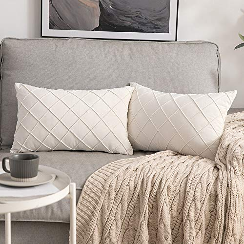 MIULEE 2er Set Samt Kissenbezug Gitter Sofakissen Dekokissen Kissenhülle Kissenbezüge Couchkissen Kissen Samtkissen Weich Einfarbig Zierkissen für Sofa Wohnzimmer 40x60 cm Milchweiß