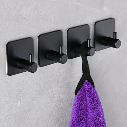 flintronic 4 Pack Self Adhesive Hooks, Aluminum Stick on Hooks, Heavy Duty Hanger Wall Hooks, Waterproof Door Hooks for Bedrooms Kitchen Hanging Coat Cloth Towel Key, Sticky Hooks for Hangers, Shelves