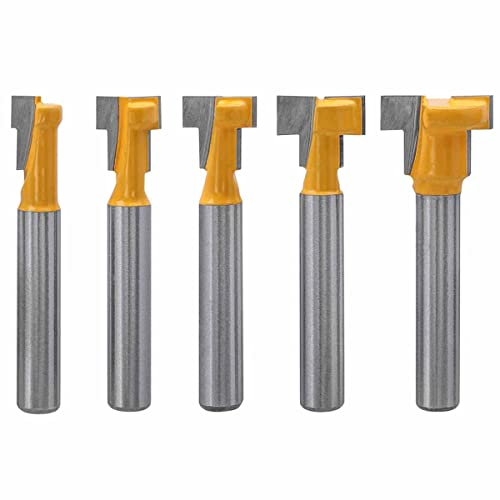 Treki 5 pezzi Frese a T da 1/4 '' Stelo Punta di Slot Track T Slot Router Bits Taglierina Frese a T Carburo Fresatrice per Legno Strumenti per Falegnameria 5/16, 3/8, 1/2, 7/16, 5/8