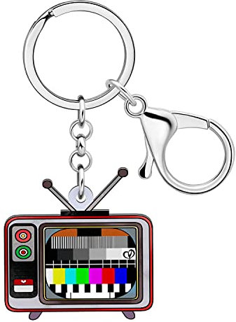 LONYOO Acrylique Vintage Cassette Porte - clés Porte Monnaie Voiture Porte Clés Anneaux Bijoux Vintage Nostalgie Cadeaux pour Femme Fille Charme (Télévision Brun)