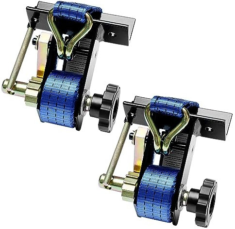 Lock Sangles à cliquet rétractables avec crochets en J (paire), avec support de tube carré, noir et bleu