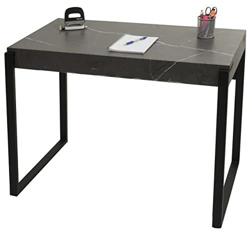 Mendler Schreibtisch HWC-L53, Bürotisch Computertisch Arbeitstisch, Metall 100x54cm - Marmor-Optik grau