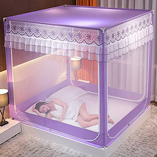 Moskitonetz für Betten, Luxus-Prinzessin, 3 Seitentüren, Himmelbett-Vorhang, 360°-Anti-Moskito-Netz, Bettwäsche-Zelt, einfache Installation, Lila, 200 x 215 cm