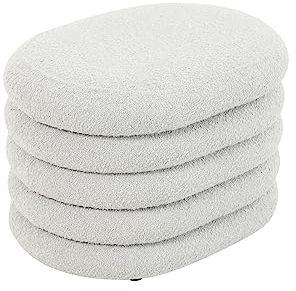 SVITA Blossom S Hocker mit Stauraum Sitzbank Sitztruhe Sitzhocker Aufbewahrungsbox Polsterbank bis 200 kg belastbar Ottomane Boucle-Bezug Weiß