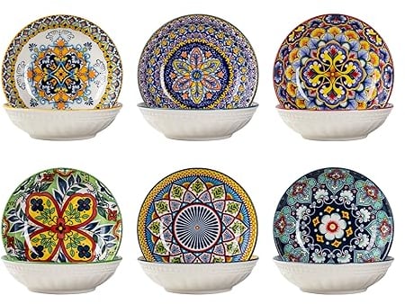HENXFEN LEAD Tazones de cerámica para aperitivos, 14cm Juego de tazones de porcelana para salsa, soja, sushi, aperitivos. Colorido, paquete de 6 - Estilo bohemio