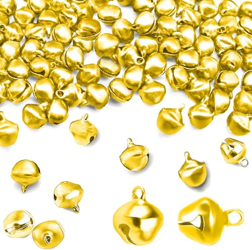 100 Pezzi Campanelli Natalizi 12mm, Campanellini Sonagli Piccoli, Campanelle Metallo, Mini Campanello per DIY Decora Natalizie e Festa, Creazione di Gioielli (oro)