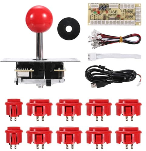sourcing map PC Joystick DIY Kit Arcade Game Joystick DIY Parts Arcade Button ABS 5 Pin for PC Classic Arcade Red