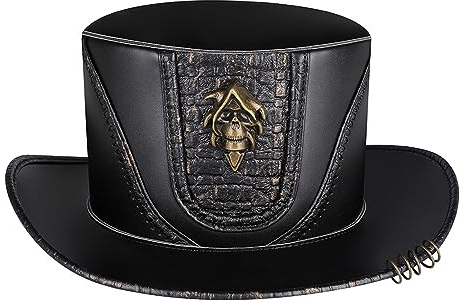 SCUDGOOD Steampunk-Zylinder für Erwachsene, PU-Leder, Magiermütze, Vintage, viktorianischer Cosplay-Kostüm, Hut für Damen und Herren, Halloween-Partyhut, modischer Zylinderhut, Halloween-Partyhut,