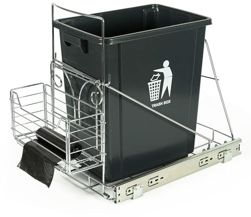 MUMUKE Pull Out Trash Can Under Cabinet Slider Shelf with Removable Front Basket for Kitchen Under Sink Trash Can Fit for Most 7-11 Gallon Garbage (Waste Bin Not Included)