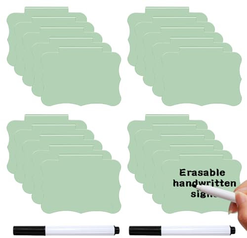 Pasdrucn 20 Pcs Plastic Basket Labels for Storage Bins, Labels for Storage Boxes, Green Removable Labels Clip on Set, Chalkboard Labels Clip with 2 Pcs Marker Pen for Laundry, Bathroom (Green)