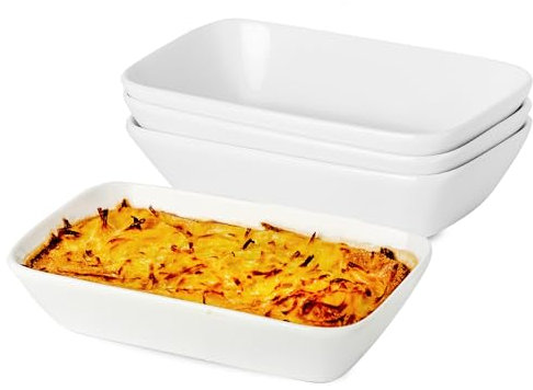 XINLTC 13.5oz Ceramic Baking Dish 4 Pack, 7×4.3x1.5 Inch Rectangle Baking Dish Individual Portion Baking Pan for Oven Microwave Air Fryer Toaster Oven, Porcelain Oval Ramekins Oven Safe