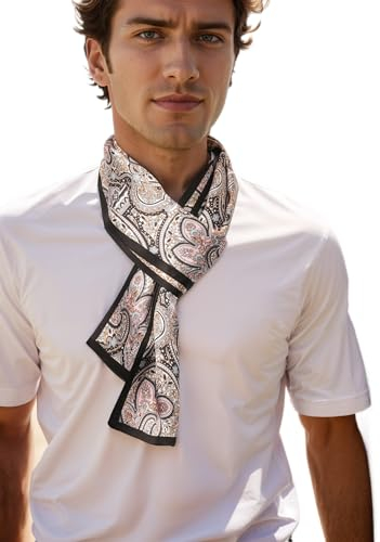 Prettystern Herren Damen 2-lagig schmal SeidenSchal Krawatten-Schal Halstuch für Frühling Sommer Braun Paisley DS18