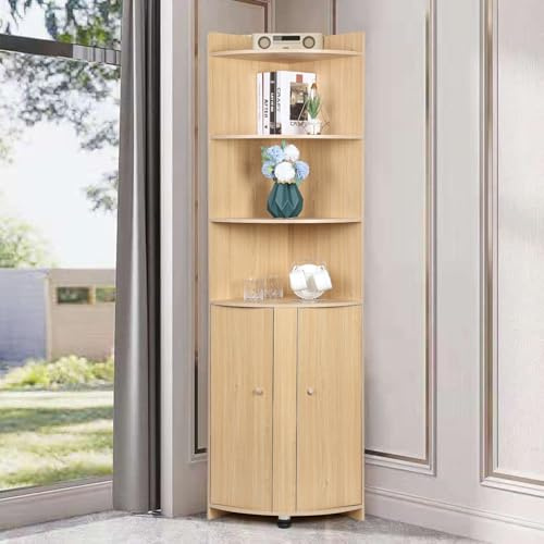 Wilitto Hoher Eckschrank, Eckschrank, Badezimmerschrank, Bauernhaus-Aufbewahrungsschrank mit Scheunentür-Design und offenen Regalen, Eck-Bücherregal, platzsparend, für Badezimmer, Wohnzimmer, Wäsche