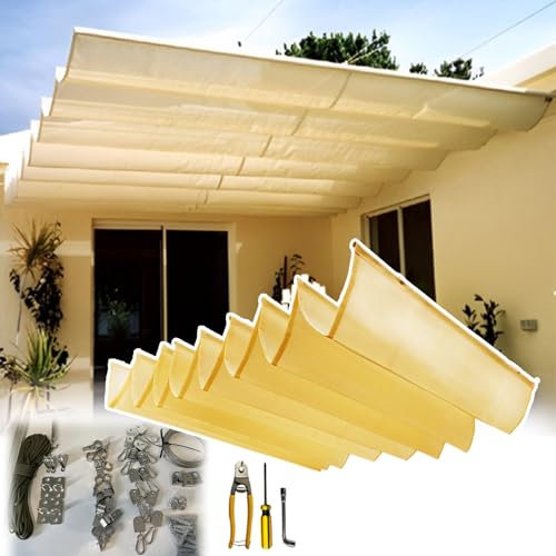 HDEP Sliding Wave Sun Shade Sail with Hardware Kit, Outdoor Retractable Sun Shade Canopy Cover, Garden Pergola Mesh Fabric Sunshade Roller Blind (Color : W x L, Size : 4x7.5m(13'x25'))