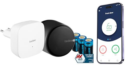 tedee Go Cerradura inteligente recargable con WiFi y Bluetooth para acceso remoto, cerradura electrónica convierte tu smartphone en una llave, Seguridad Smart lock con Certificado AV-TEST (Negro)