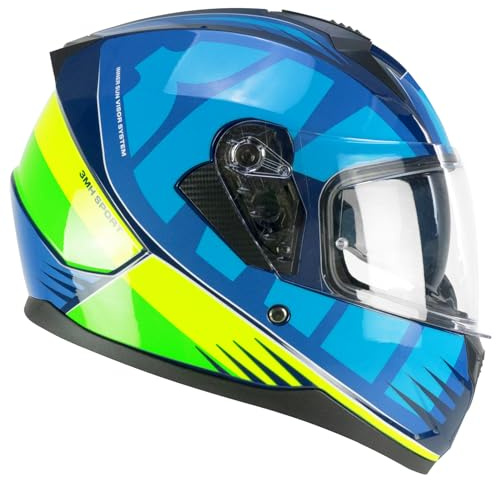 SKA-P Helm Full Face 3MHG Speeder Sport blau Neongelb M (57-58cm)