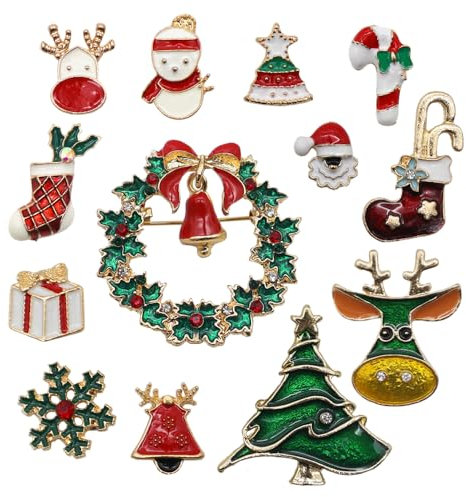 GOIYZTTR 13 Piezas Broche de Navidad Broches de Esmalte Multicolor Incluye Santa Muñeco de Nieve Árbol de Navidad Reno Adecuado para Temas Navideños y Accesorios de Vestir