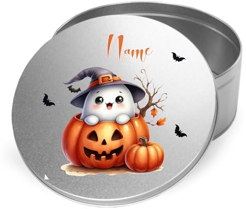 GRAZDesign Keksdose Halloween mit Namen personalisiert für Süßigkeiten Metall Eule Gruselgeschenke (Motiv 4, 19x7cm)