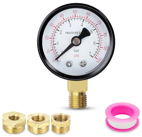 Innfeeltech 1 Stück 40mm Brunnenpumpe Druckmesser BSP 1/8 0-7 Bar 0~100 Psi mit 3 Stück Buchse bis 1/4, bis 3/8 und bis 1/2“ Ein Teflonband, Radial