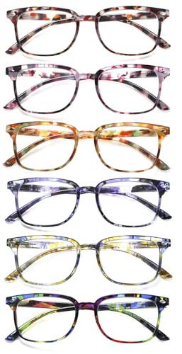 Kerecsen 6 Pack Reading Glasses for Women and Men Blue Light Blocking, Spring Hinge Lightweight Anti Glare Computer Readers (6 Mix Color-1, 3.5, x)