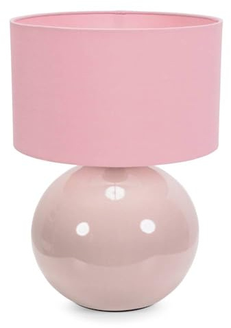 ValueLights | Stone Natural Ceramic Table Lamp with Blush Pink Fabric Drum Lampshade Living Room Bedside Light | Table Lamps, Home Décor & Improvement Essential | Included LED Bulb