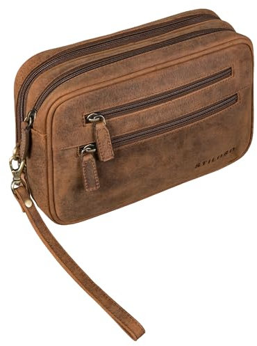 STILORD 'Nero' Handgelenktasche Herren Leder mit Doppelkammer Vintage Handtasche Clutch für 8,4 Zoll Tablets ideal für Reisen Festival Herrenhandtasche echtes Leder, Farbe:samari - braun