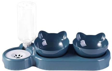 Gamelle pour Animaux De Compagnie - Gamelles Triples pour Chats avec Distributeur d'eau, Plats d'alimentation Inclinés À 15 ° avec Bouteille D'abreuvoir Automatique
