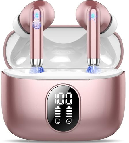QXQ Auriculares Bluetooth 5.4, Auriculares Inalambricos Bluetooth HiFi Estéreo con 4 ENC Mic, 40 Horas Mini Cascos con Pantalla LED, USB C Audifonos Inalambricos para Android iOS