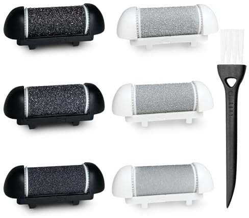 Replacement Roller Refill Heads Compatible with Scholl/Essy/Ratukall/Pedi Foot File, Feet Pedicure Kit Refill Rollers Extra Coarse Regular Coarse Fine Coarse 3 Each, with Cleaning Brush
