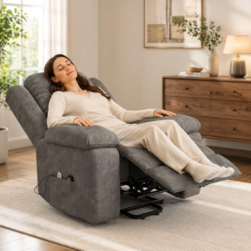 BLSYHDH Elektrischer Massagesessel, Massagesessel, beheizt, Relaxsessel mit Massagefunktion und Fußstütze, Sessel, Wohnzimmer, Entspannung, neigbar, Vibration, Heizung (Grau)